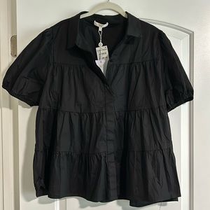 New with Tag, black short sleeve blouse by WAYF